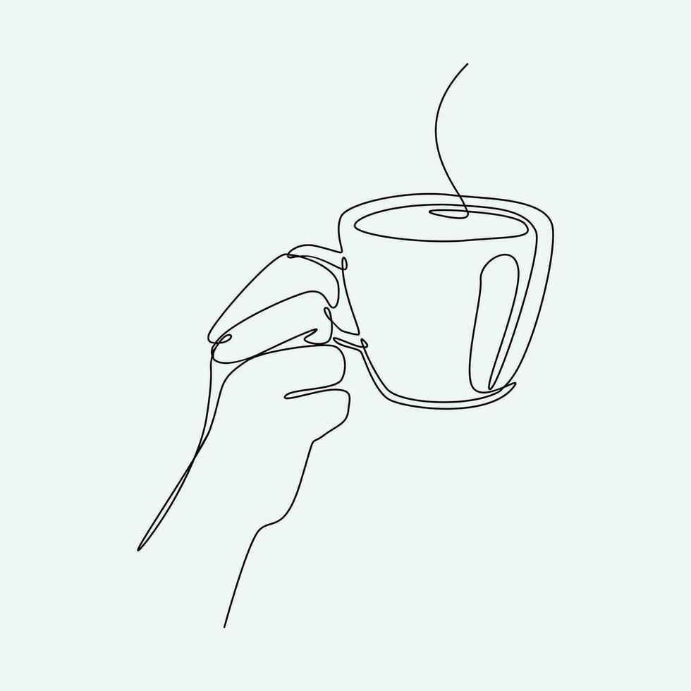 continuous line drawing of a hand holding coffee in a cup. one single line. graphic design vector illustration.
