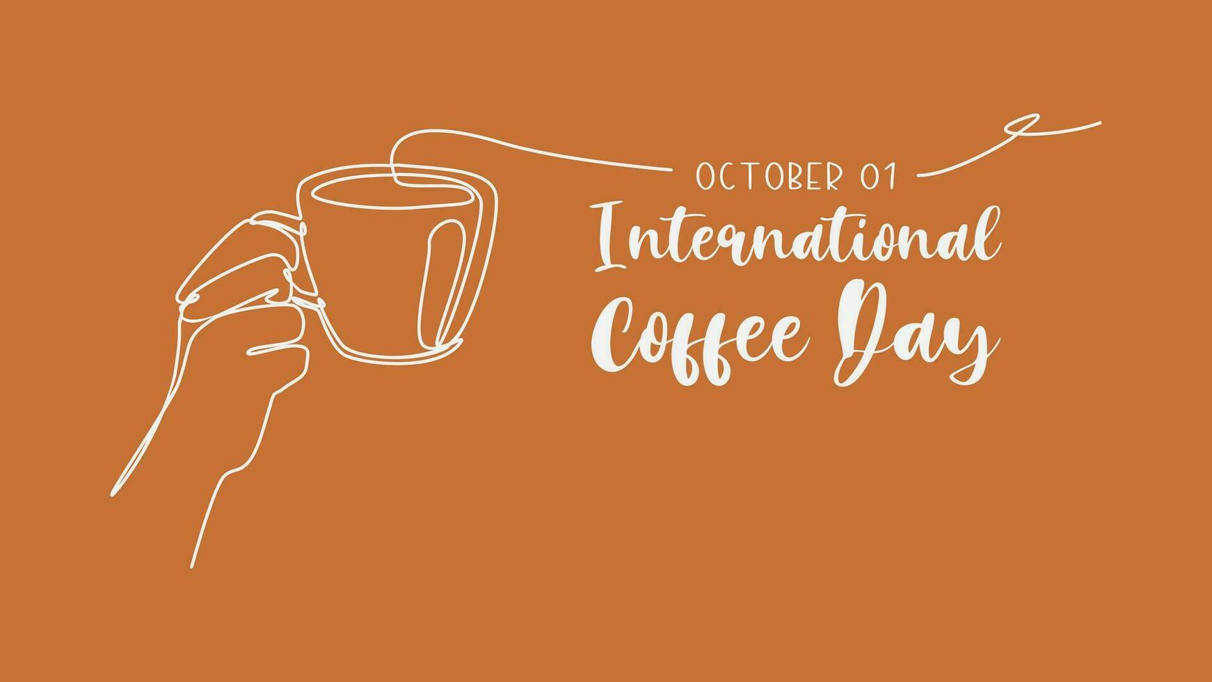 international coffee day background design with illustration of hand holding coffee. one continuous line drawing style. vector graphic.