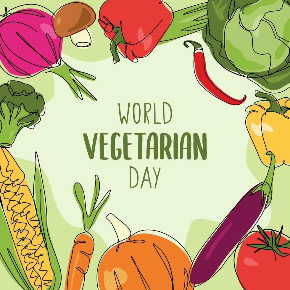 vector gráfico diseño de mundo vegetariano día en octubre 1er. continuo uno línea dibujo estilo. vector ilustración.