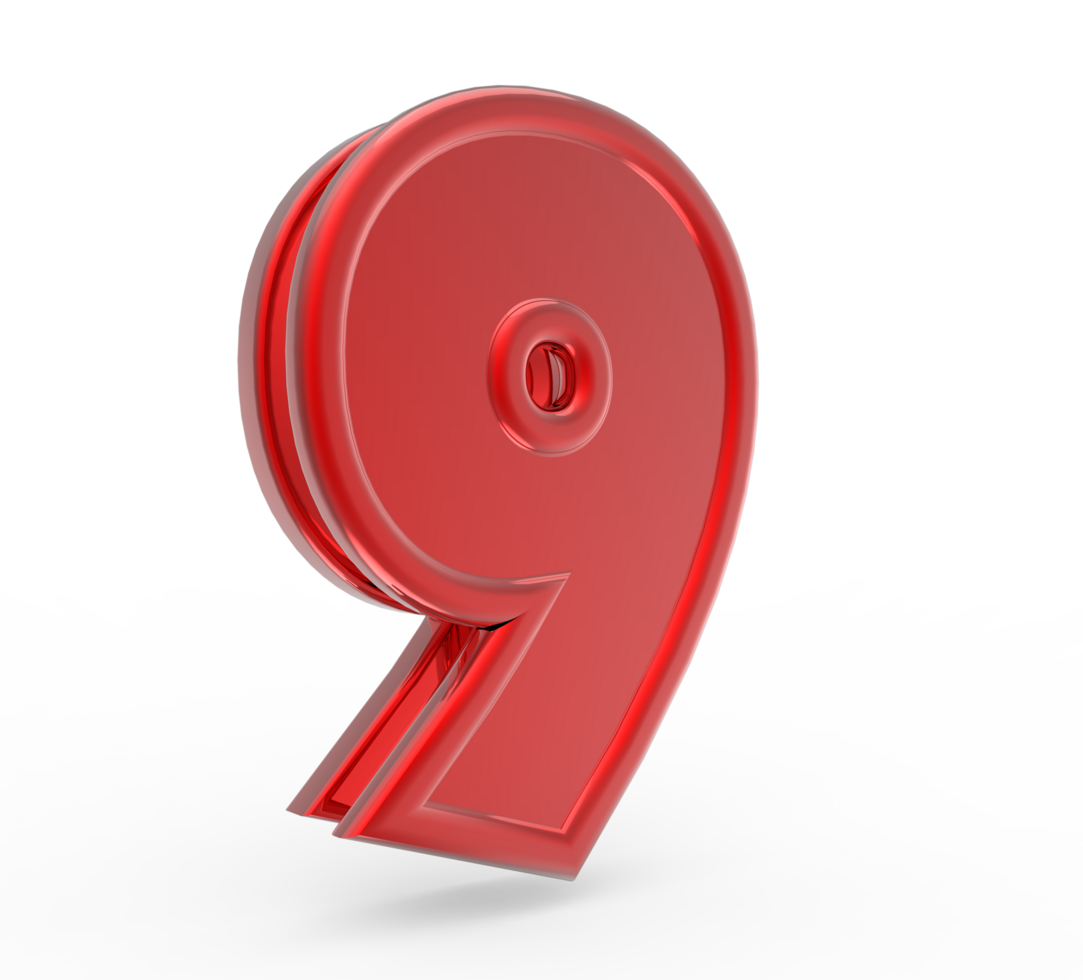 Number 9 3d render collection red file PNG