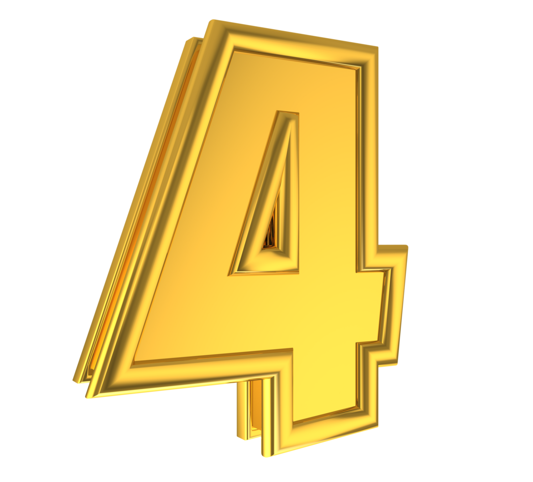 Number 4 3d render collection gold file PNG