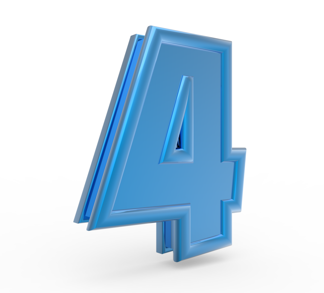 Number 4 3d render collection blue file PNG