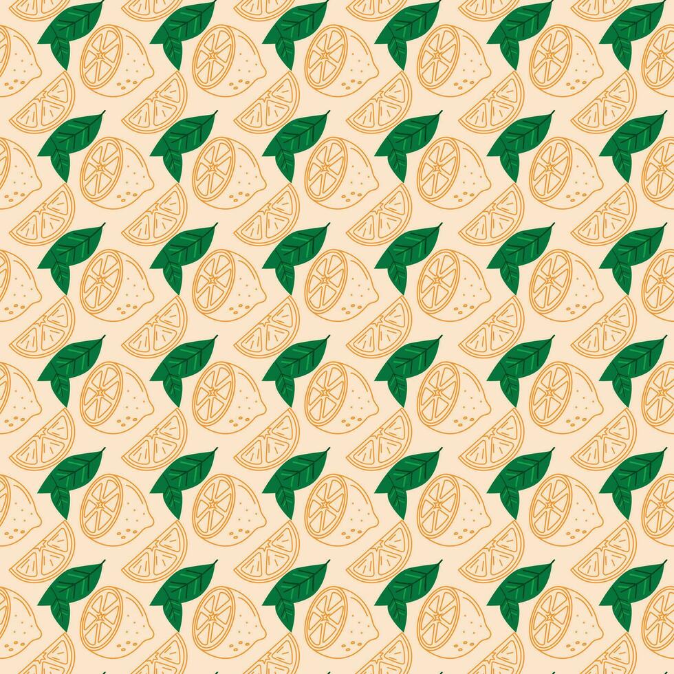 Lemon with leaf Seamless Pattern Design vector