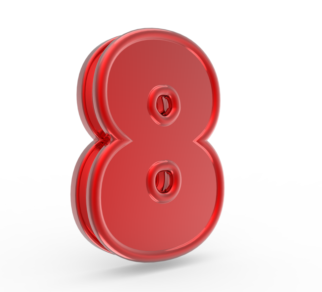 Number 8 3d render collection red file PNG