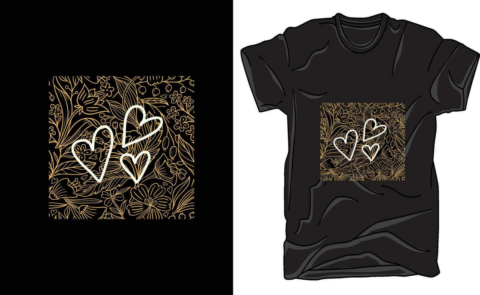 T-Shirt Heart Shape and background leaf Design, apparel design, illustration design. vector