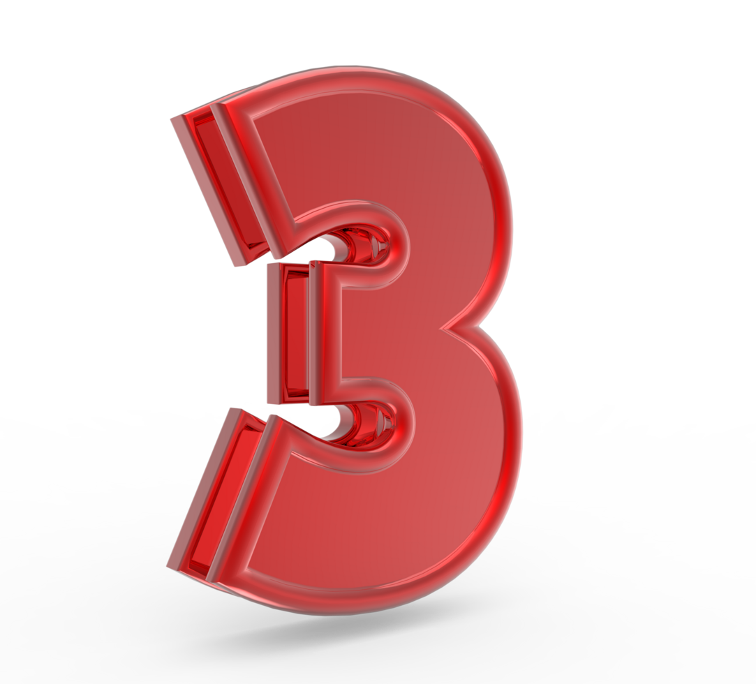 Number 3 3d render collection red file PNG