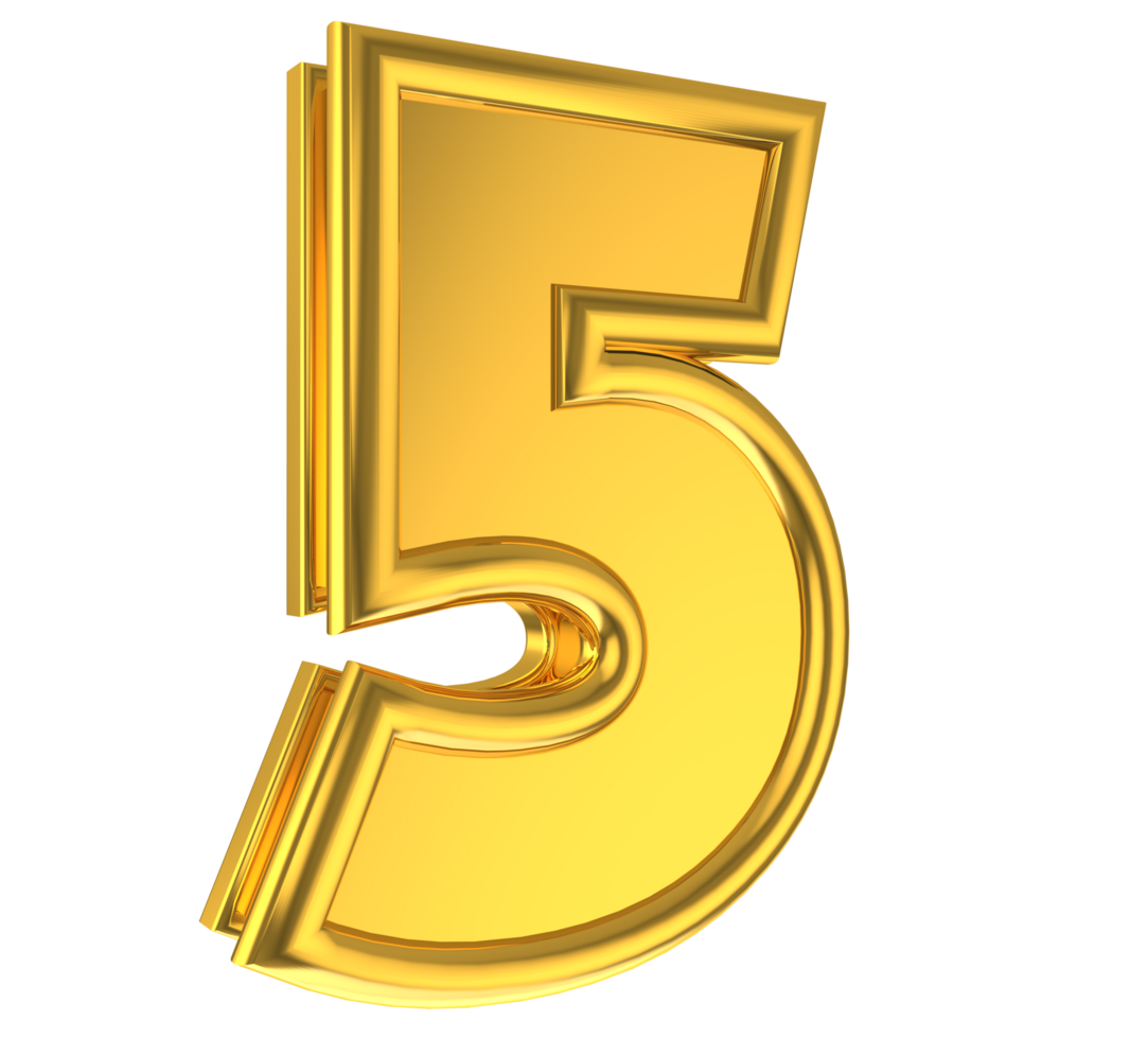 Number 5 3d render collection gold file PNG