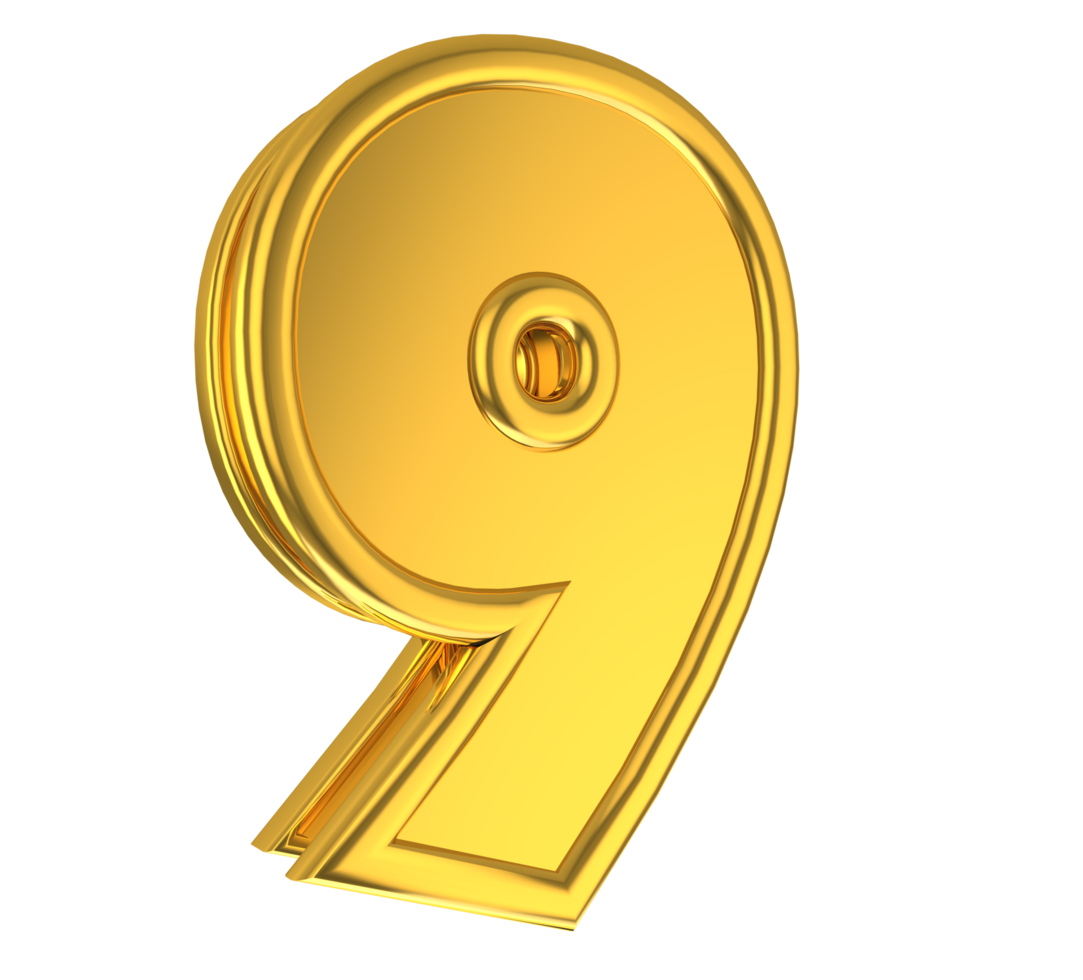 Number 9 3d render collection gold file PNG