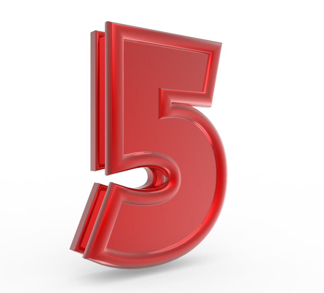 Number 5 3d render collection red file PNG