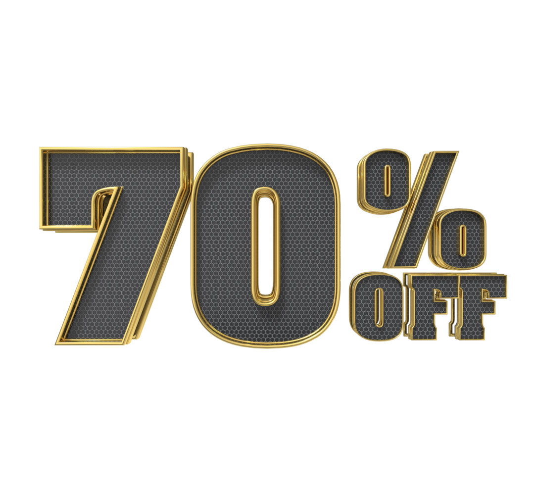 Number 70 percent 3D render collection color and black png