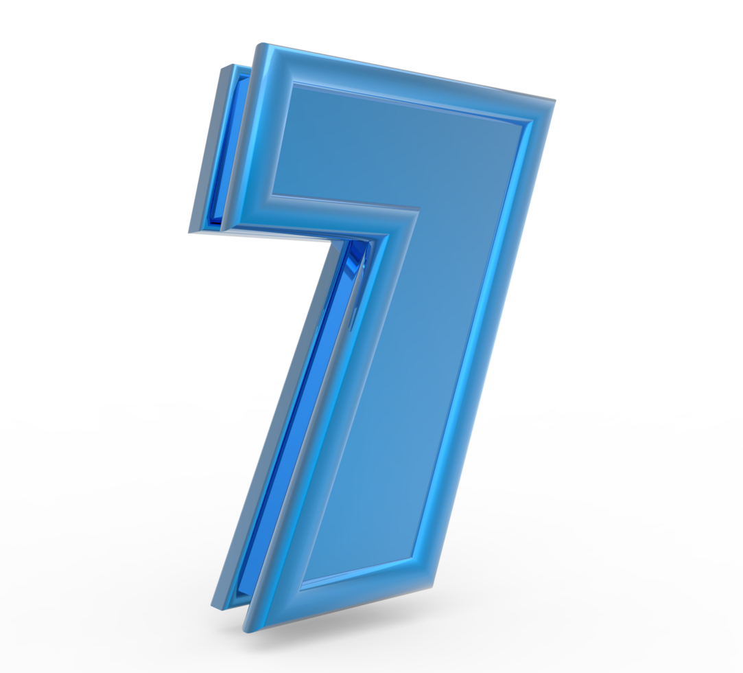 Number 7 3d render collection blue file PNG