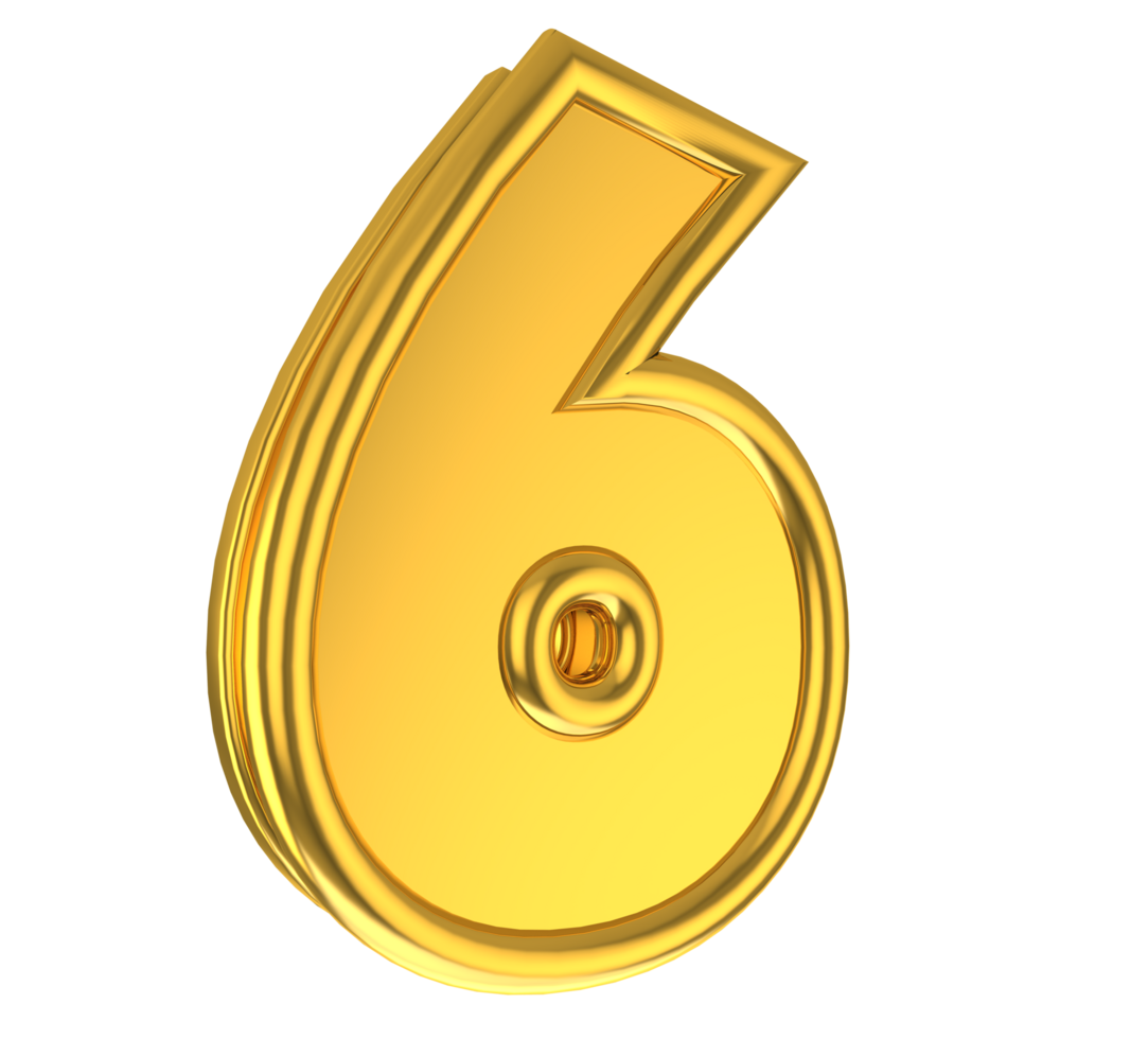 Number 6 3d render collection gold file PNG