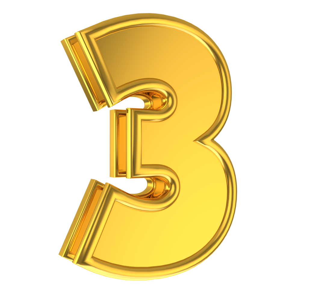 Number 3 3d render collection gold file PNG 29443888 PNG