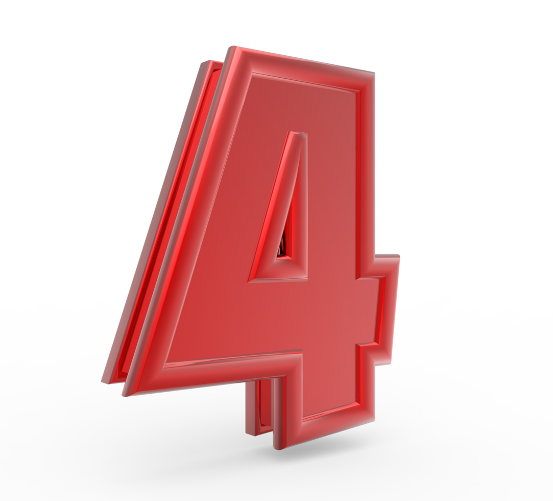 Number 4 3d render collection red file PNG