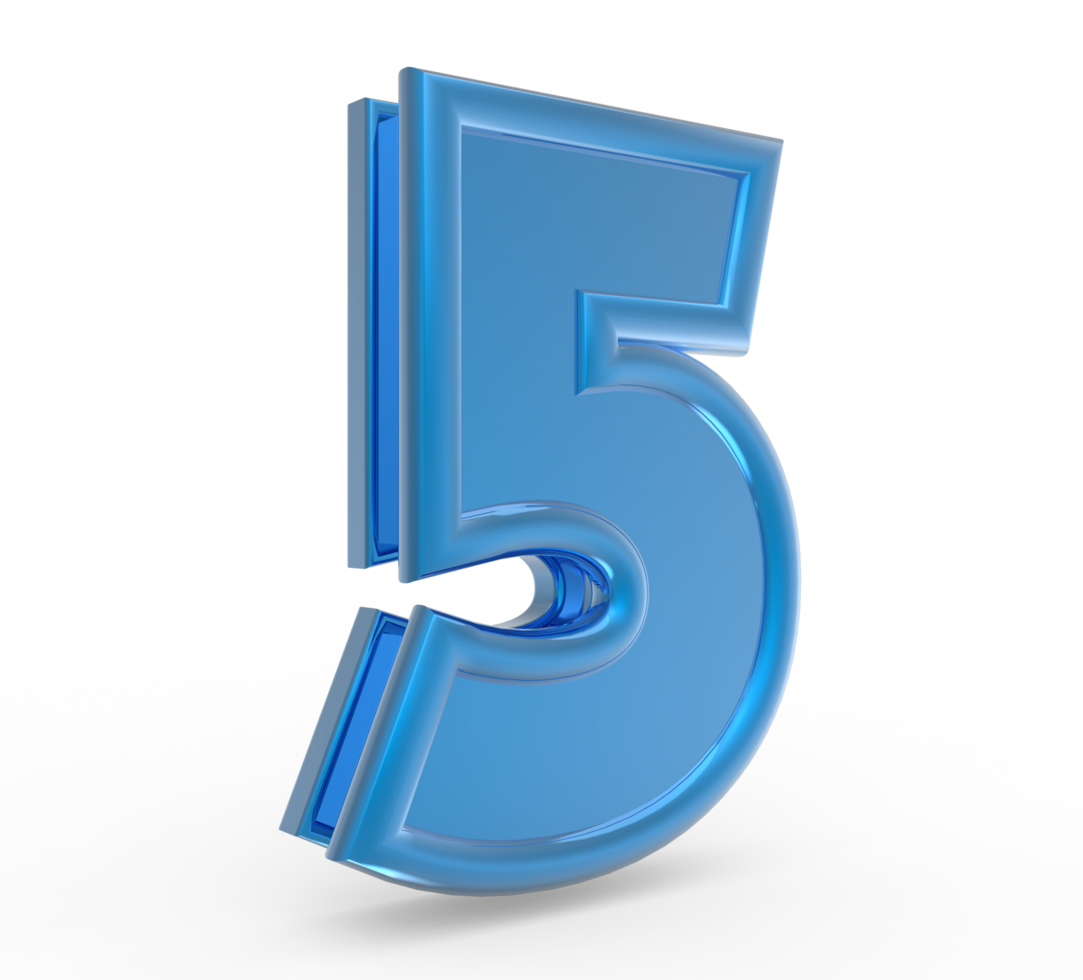 Number 5 3d render collection blue file PNG