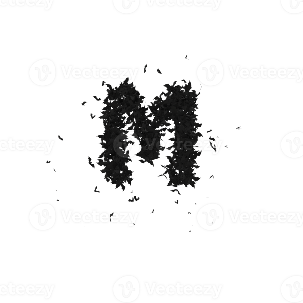 Static Halloween Typeface Formed Of Flying Bats with alpha the character M png