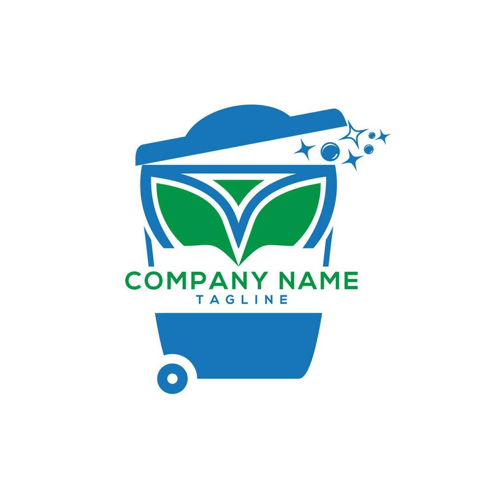 trash bin cleaning logo design vector