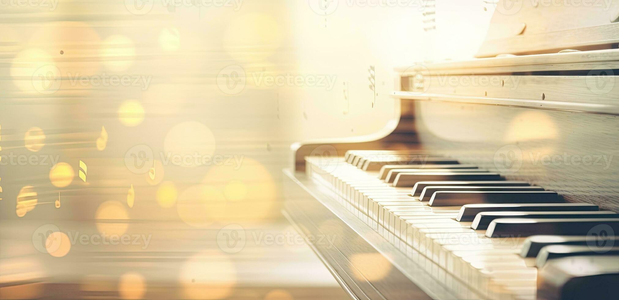 Piano keyboard background was set up in the music room by the windows in the morning to allow the pianist to rehearse before. Created with Generative AI technology. photo