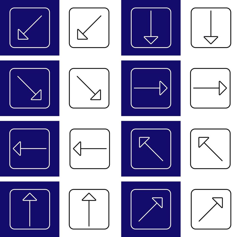 Set of 8 icons with pathfinding arrows. Available in two colors blue, white and white, black. vector