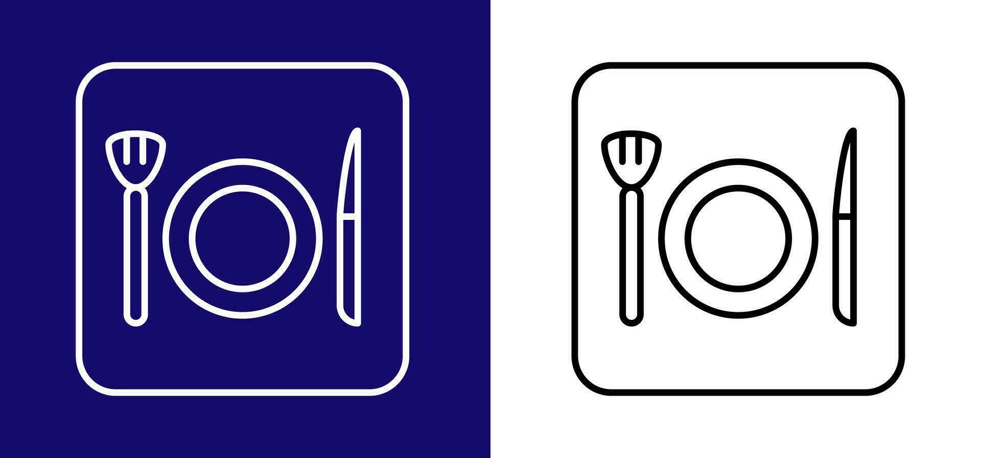 Icon representing a cafe with a fork, knife and plate. Available in two colors blue, white and white, black. vector