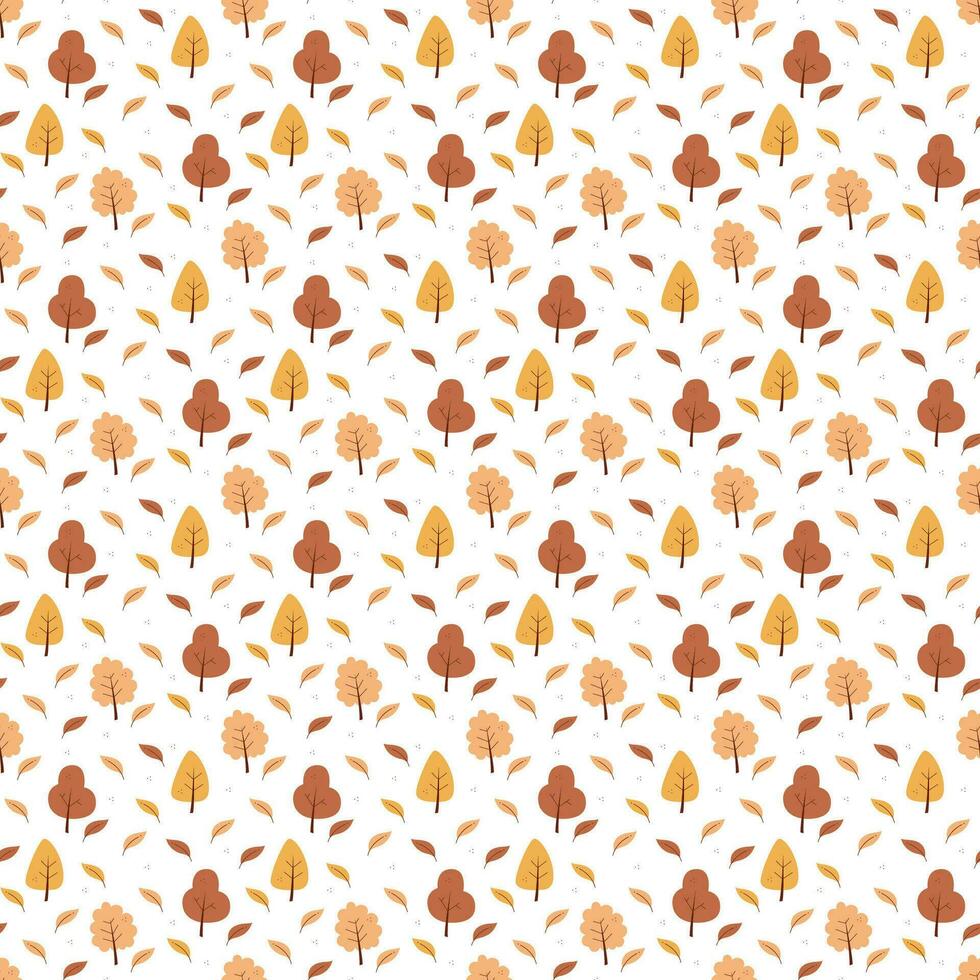 Seamless pattern with autumn leaves and trees. Color flat vector illustration.