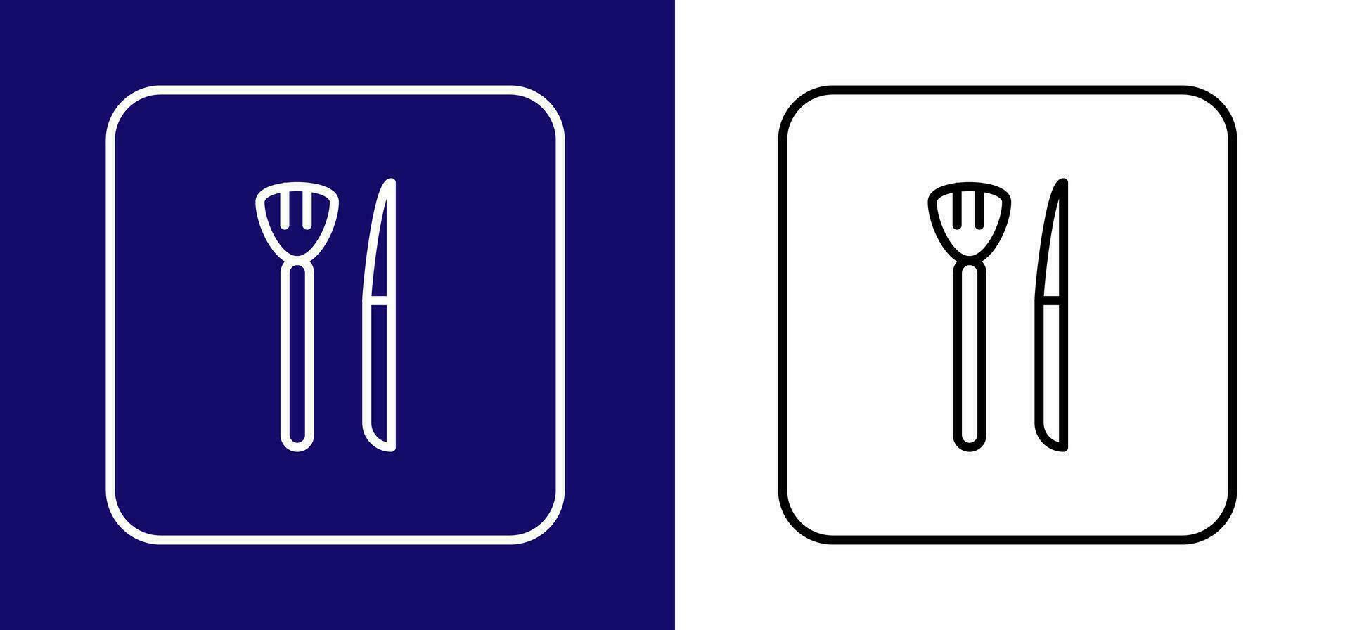 Icon representing a cafe with a fork and knife. Available in two colors blue, white and white, black. vector