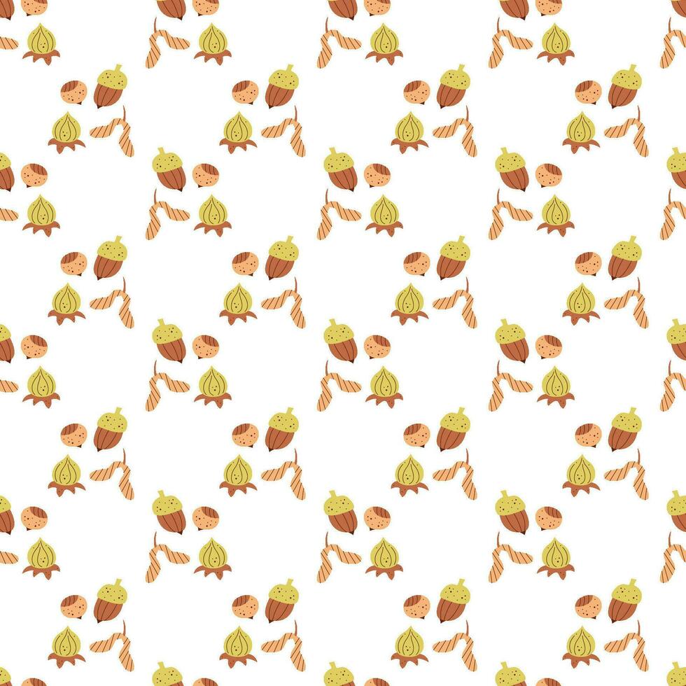 Seamless pattern with nuts, seeds and physalis. Color flat vector illustration.