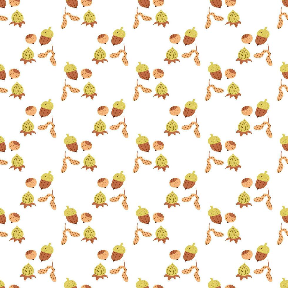 Seamless pattern with nuts, seeds and physalis. Color flat vector illustration.