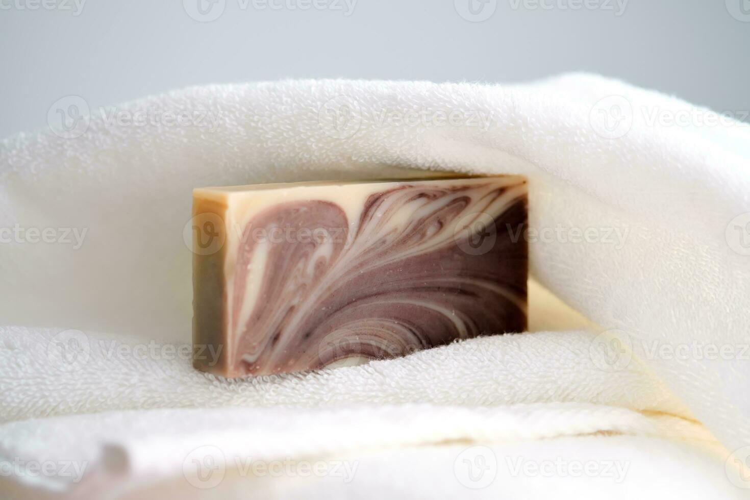 Beauty handmade soap on a terry towel. photo