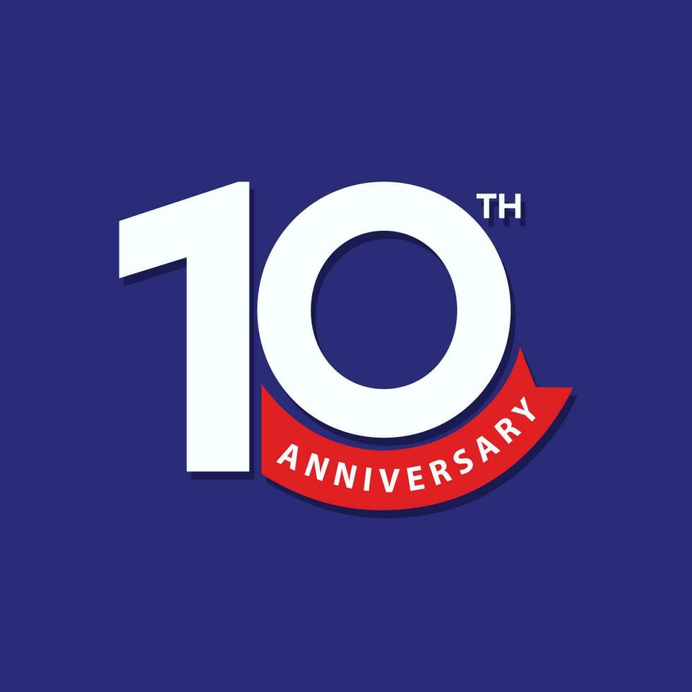 10 years anniversary logo design. 10th anniversary badge design with ribbon. Sign and symbol for celebrating company or business birthday. vector