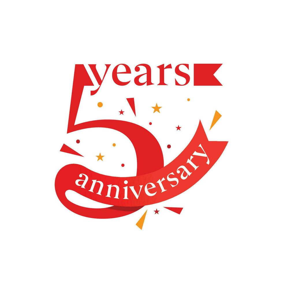 5 years anniversary logo design. 5th anniversary badge design with ribbon. Sign and symbol for celebrating company or business birthday. Company year anniversary template, banner, poster, card vector
