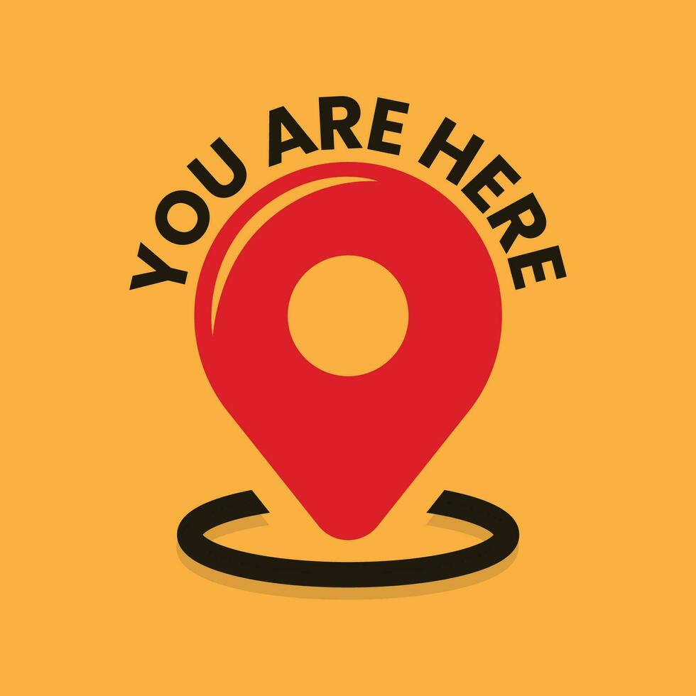 Location vector icon sign and symbol illustration with the lettering of You are here. Pointer flat vector art on yellow background.