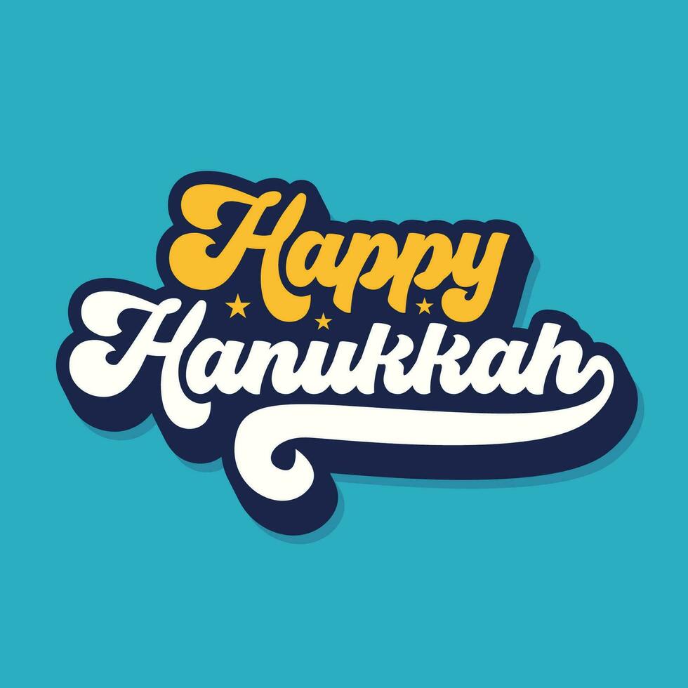 Happy Hanukkah retro style groovy typography vector illustration. happy Hanukkah in Hebrew and Yiddish. Hanukkah 2023 banner, template, greeting card