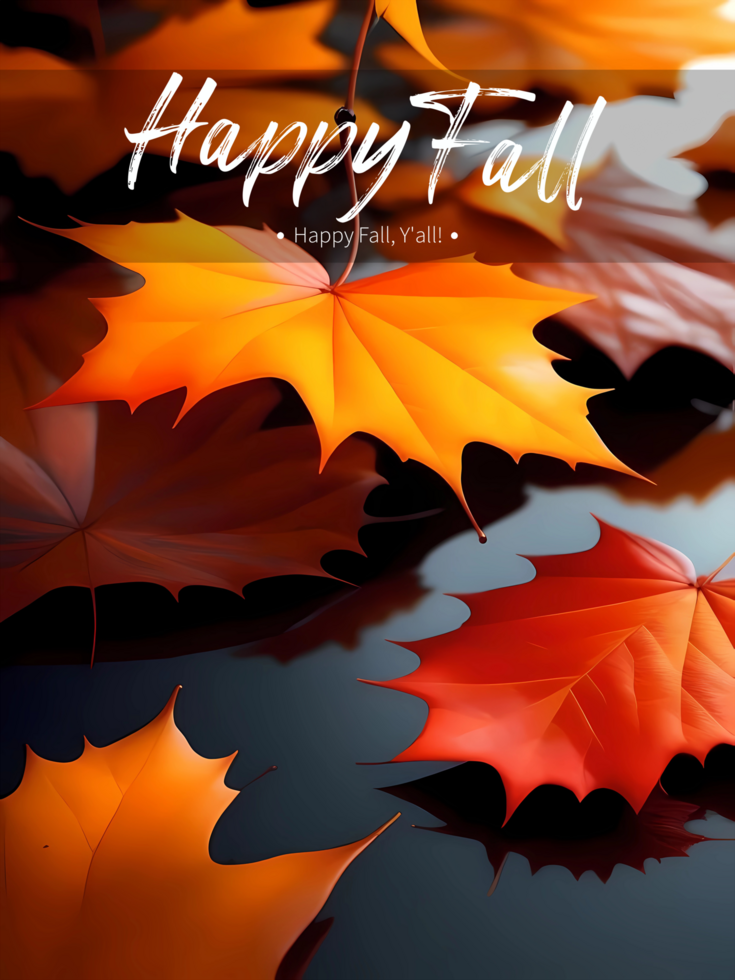 Happy Fall Poster Template With Beautiful Closeup Falling Leaves Autumn. Generative AI psd