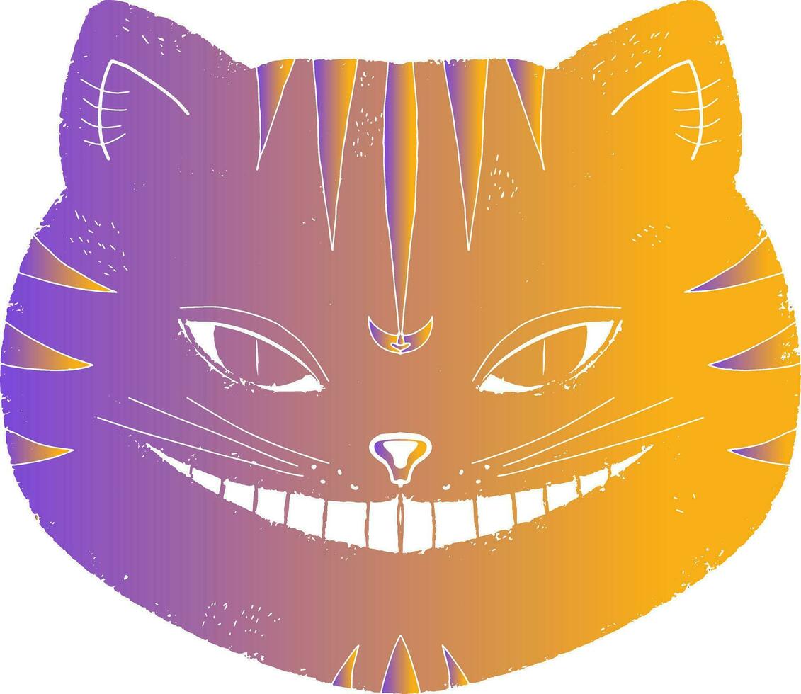 un gato con un sonriente cara en un púrpura y naranja antecedentes vector