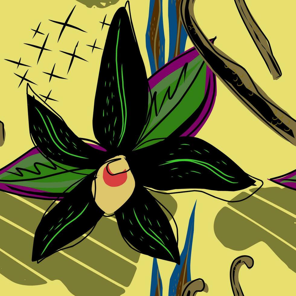 a pattern with a black and yellow flower vector