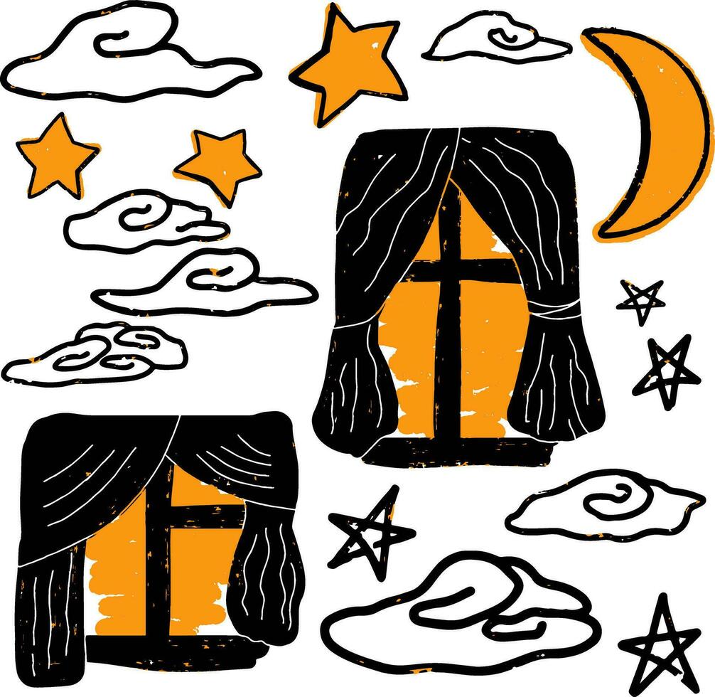un conjunto de negro y naranja Víspera de Todos los Santos íconos vector