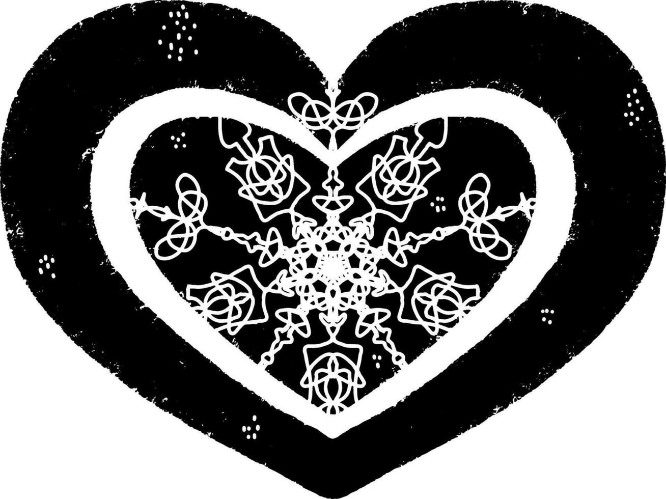 a black and white heart with a snowflake in the middle vector