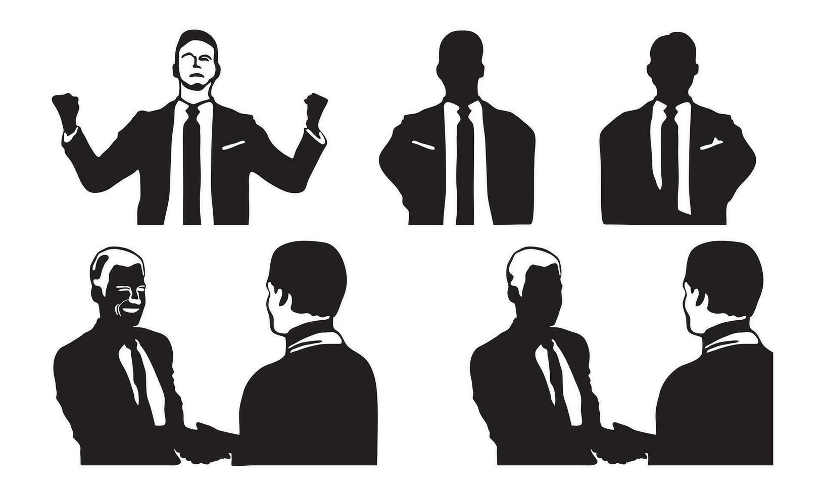 Silhouette of businessman posing and shaking hands vector