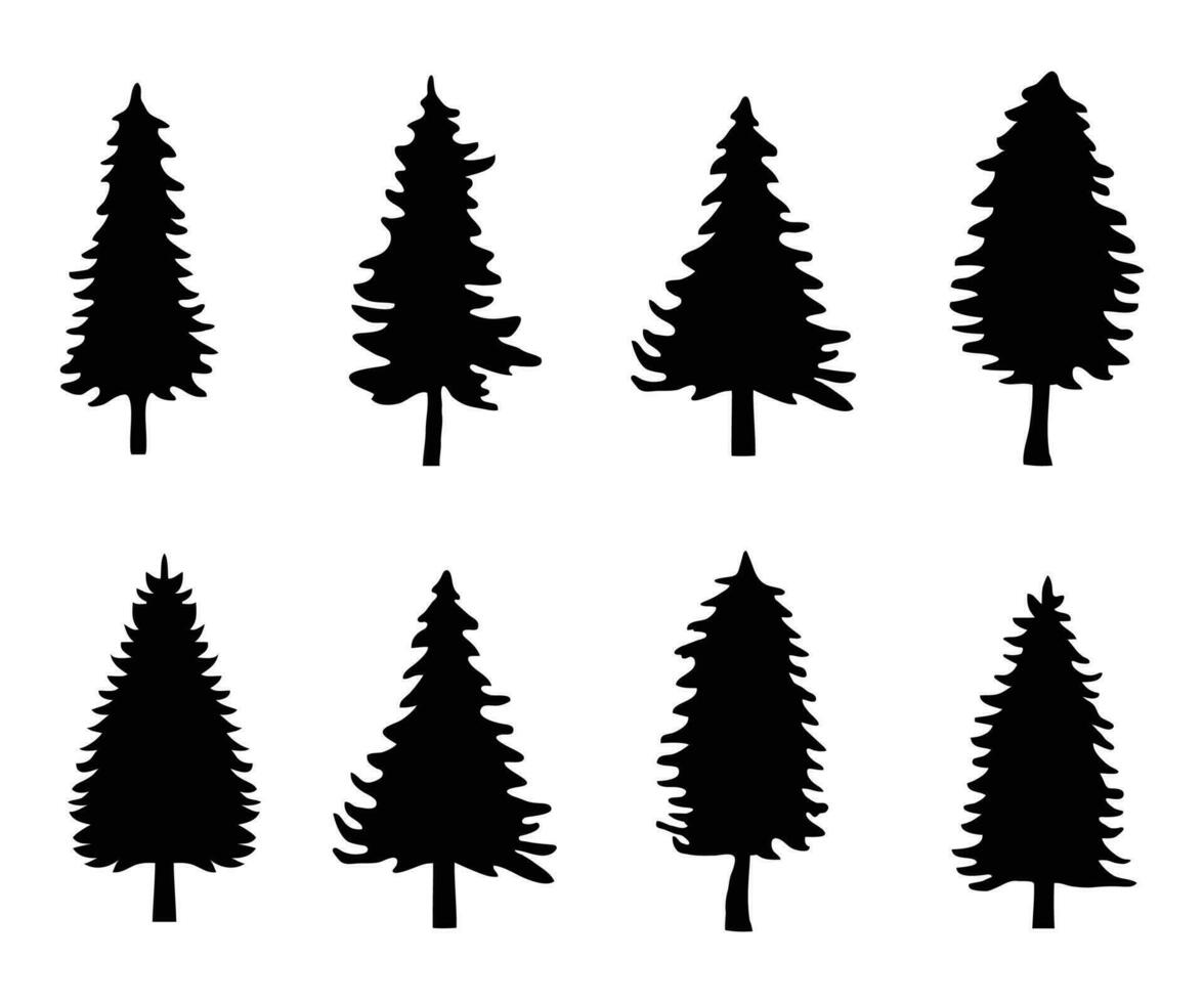 Pine tree silhouettes collection on a white background. vector