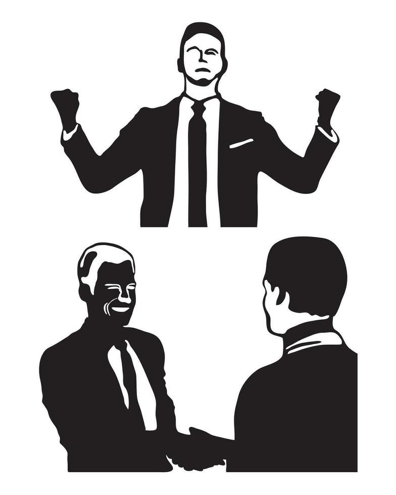 Silhouette of businessman posing and shaking hands vector