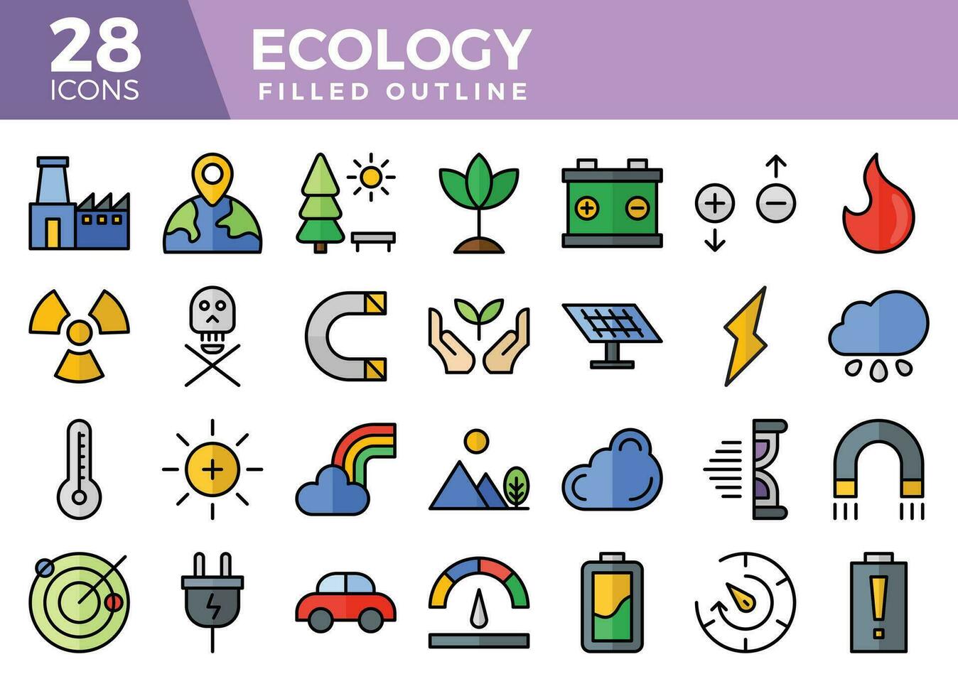ecología lleno contorno íconos colocar. el colecciones incluir para web diseño , aplicación diseño, ui diseño, negocios y Finanzas ,red y comunicaciones y otro vector