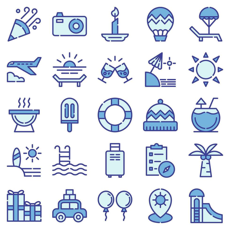 Holidays blue color icons set. The collection includes web design, application design, UI design. vector