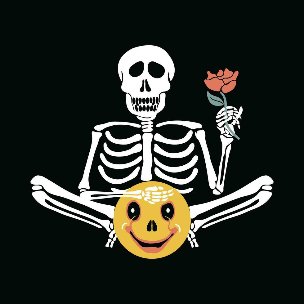 a skeleton holding a rose and smiling vector