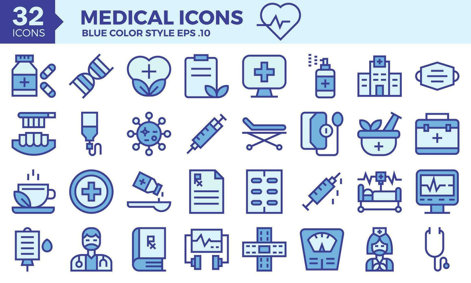 Medicalblue color icons set. The collection includes of business developments,programing , web design,app design and more. vector