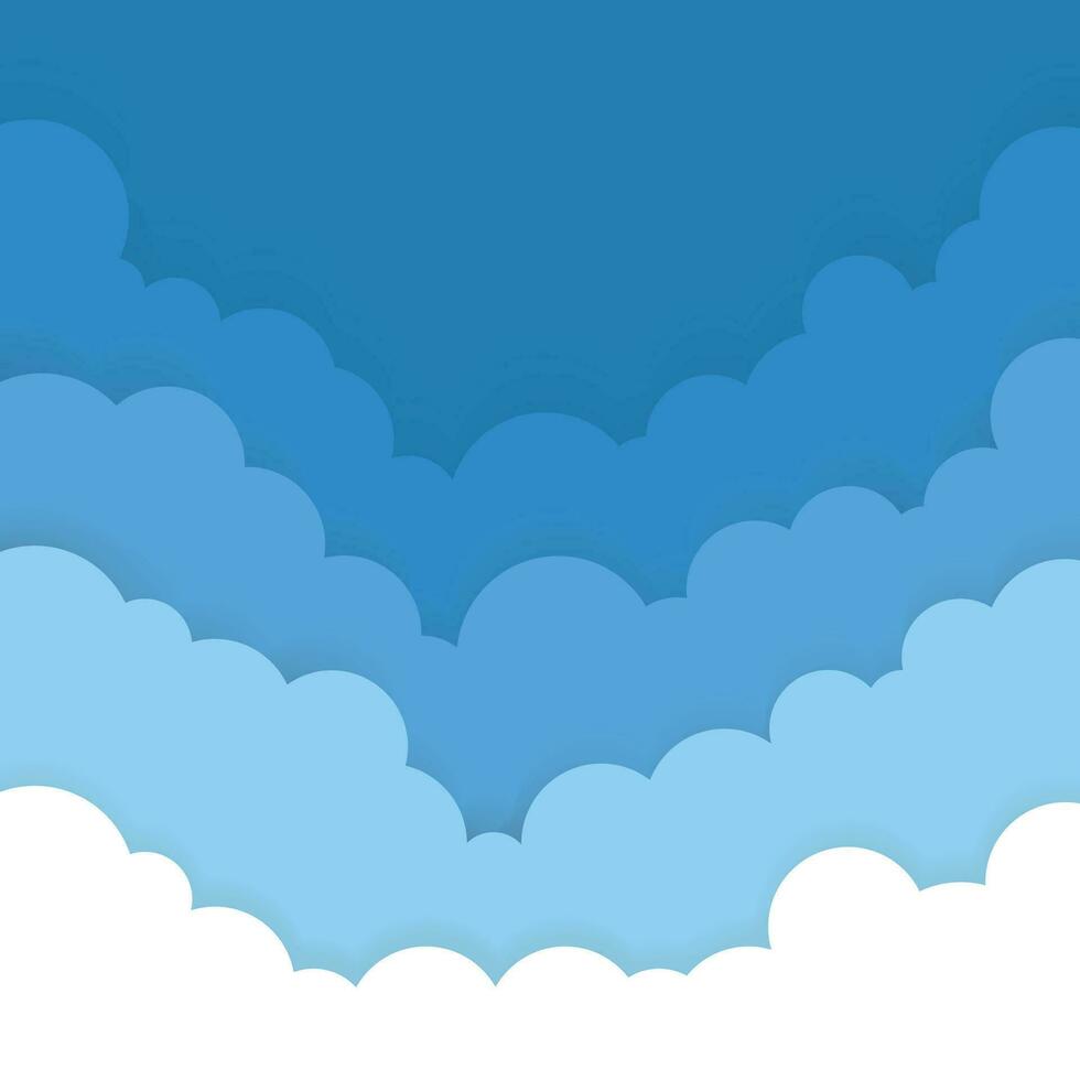 Blue sky and clouds, pastel paper cut Background. vector
