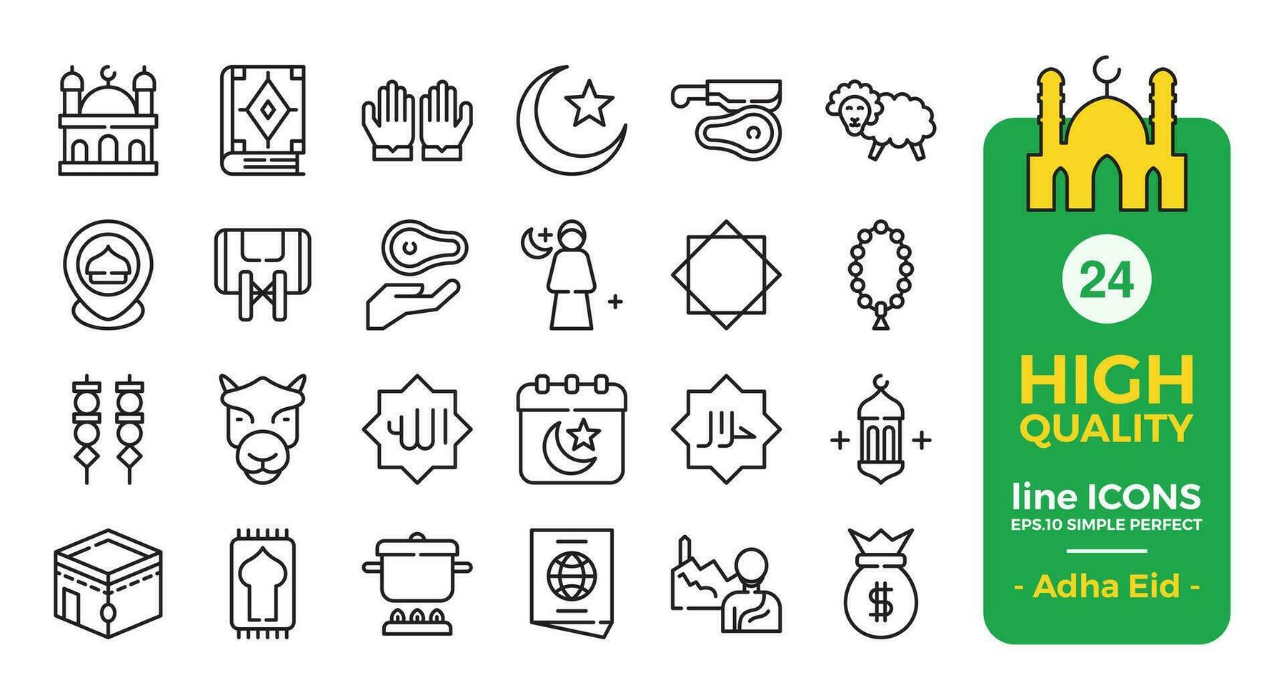 eid Alabama adha Delgado contorno icono conjunto . el colección incluye web diseño, solicitud diseño, ui diseño, durante eid Alabama adha, eid Alabama fitr, y otros. vector