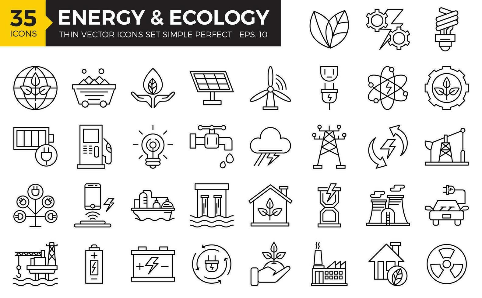 conjunto de íconos energía y ecología Delgado línea sencillo Perfecto. vector ilustraciones.