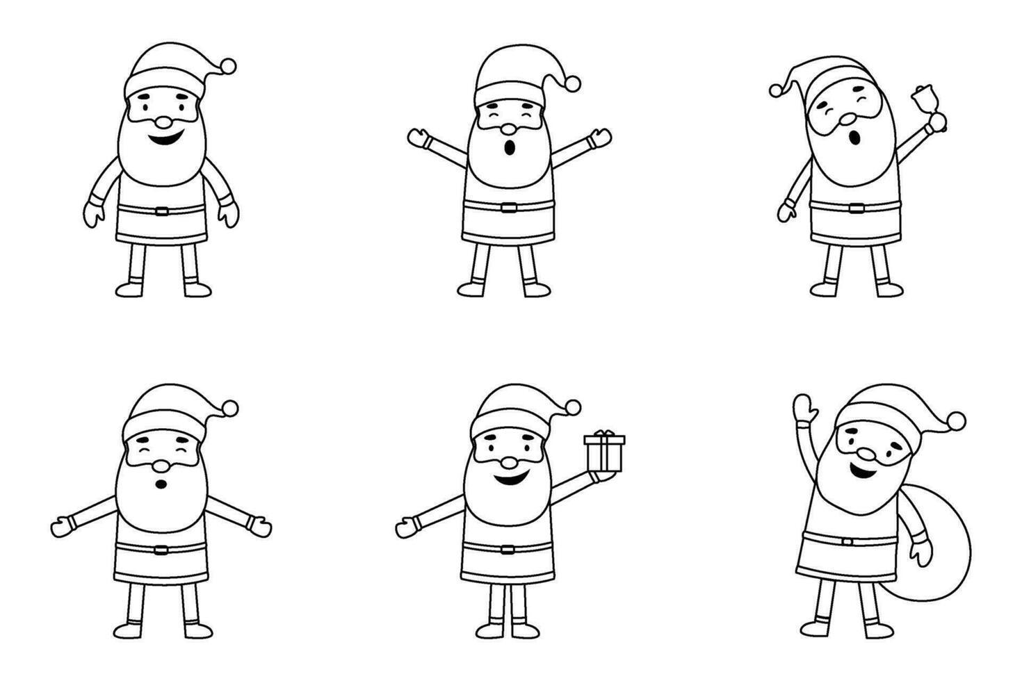 conjunto de línea Arte gracioso Papa Noel con diferente emociones y situaciones para Navidad y nuevo año vector