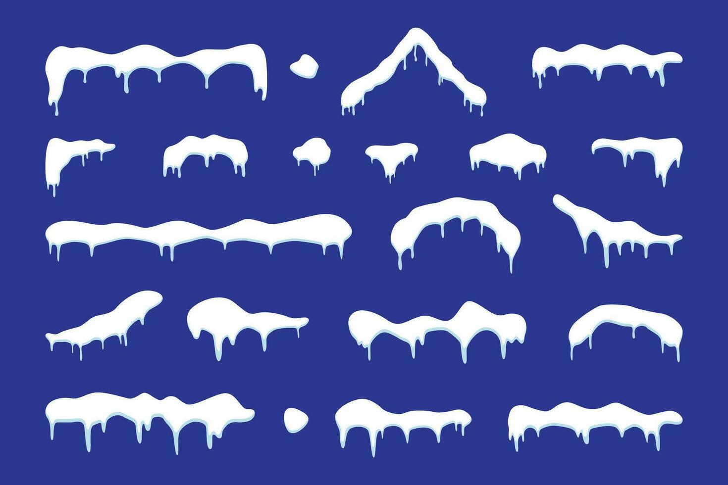 Flat Snow caps set. Snowballs and snow drifts winter decoration snowy elements. vector